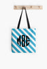 Blue White Stripe Monogram Tote Bag